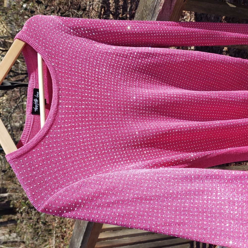 Elegant Pink Long Sleeved Top with Rhinestone Detailing